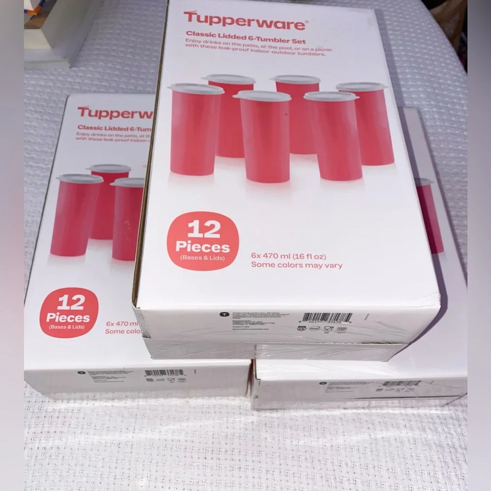 NIB NEW Tupperware Pink Lidded 16 oz 6-Tumbler Cups Set x 3 (3 sets included)